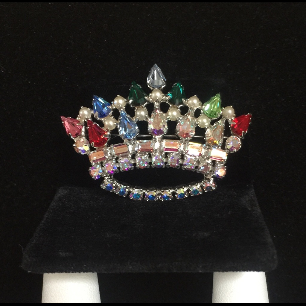 Vintage Silver Tone Signed Crown Brooch